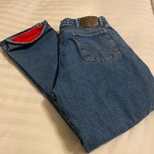 Wrangler Relaxed Fit Rugged Wear Blue Jeans with Red Comfort Lining w38 x 32 EUC